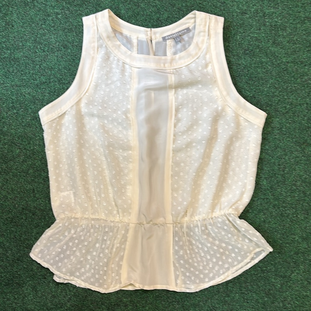 Daniel Rainn Silk Lined Peplum Blouse, Medium, NWOT, Cream Ecru Sheer Elegant - Picture 9 of 14